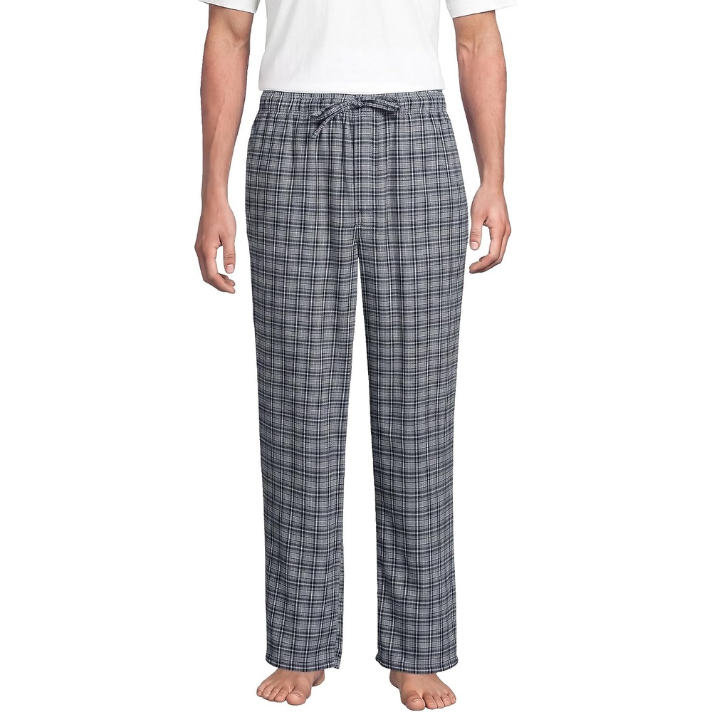 image:imageLands End Mens Flannel Pajama PantsGray StoneBlack Plaid
