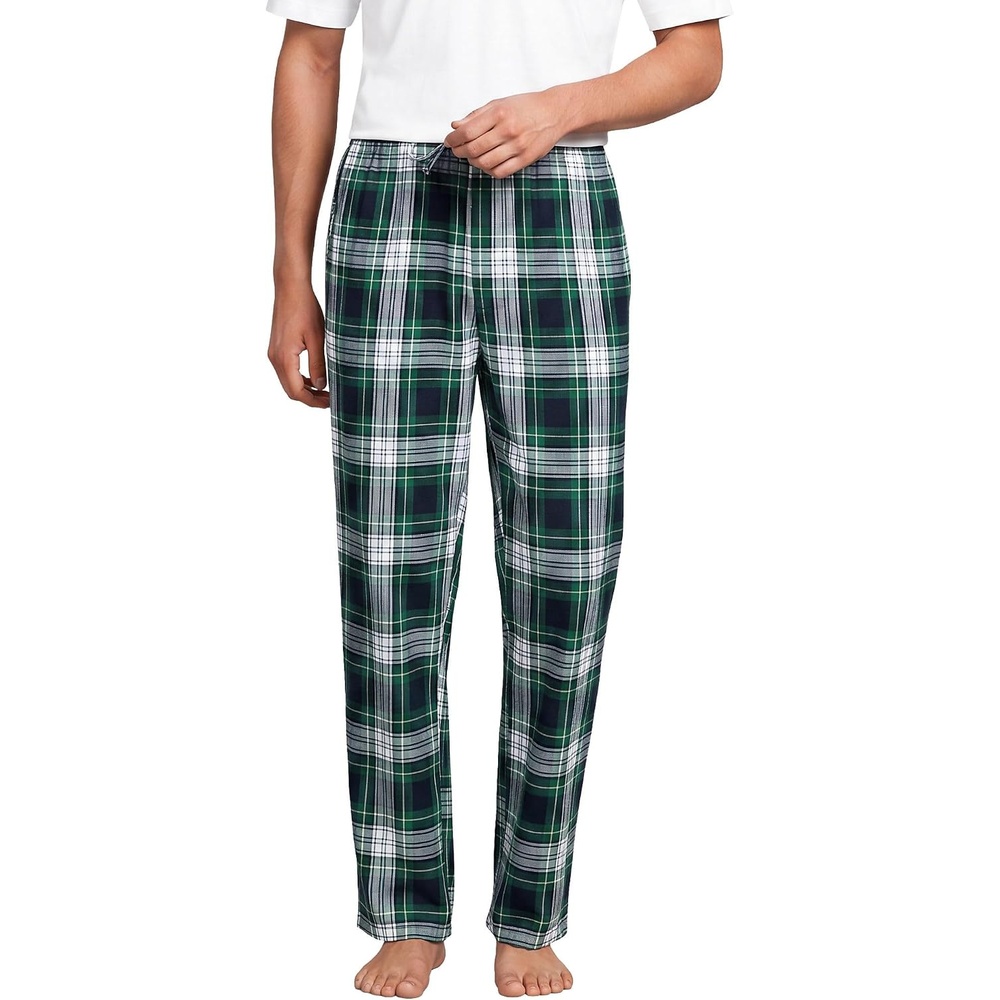 image:imageLands End Mens Flannel Pajama PantsPineYellowNavy Plaid