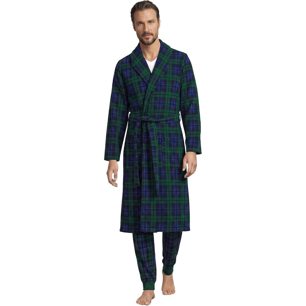 image:imageLands End Mens Fleece RobeLiberty BluePine Blackwatch