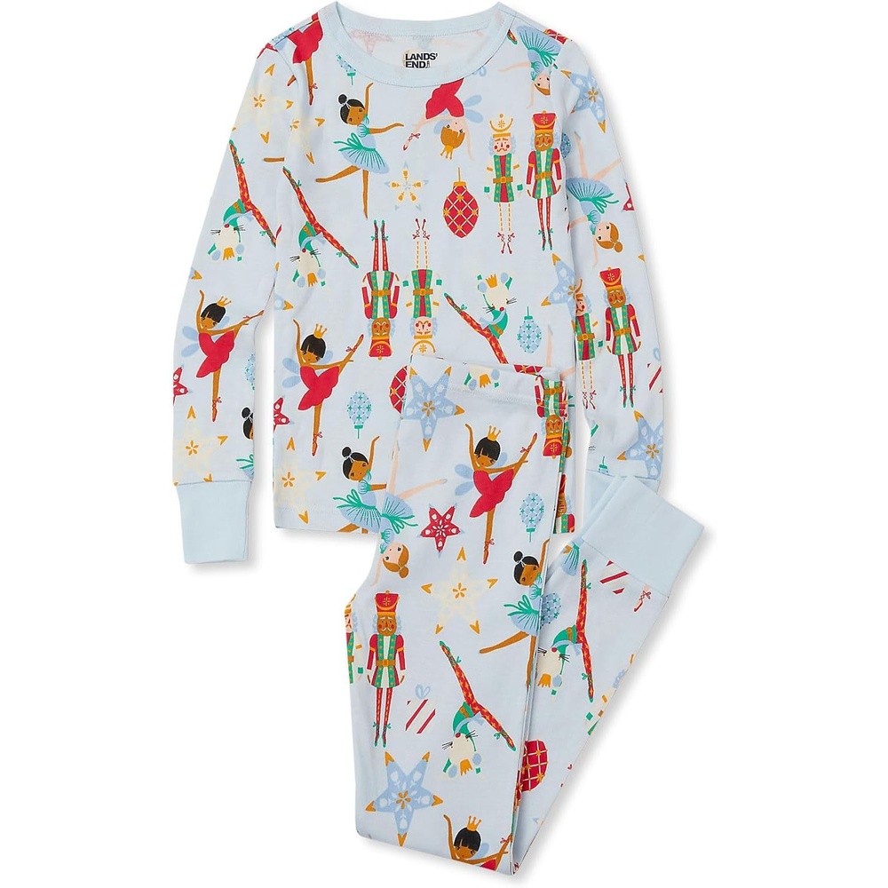 image:imageLands End Kids Pattern Snug Fit Pajama SetBallerinaBlue