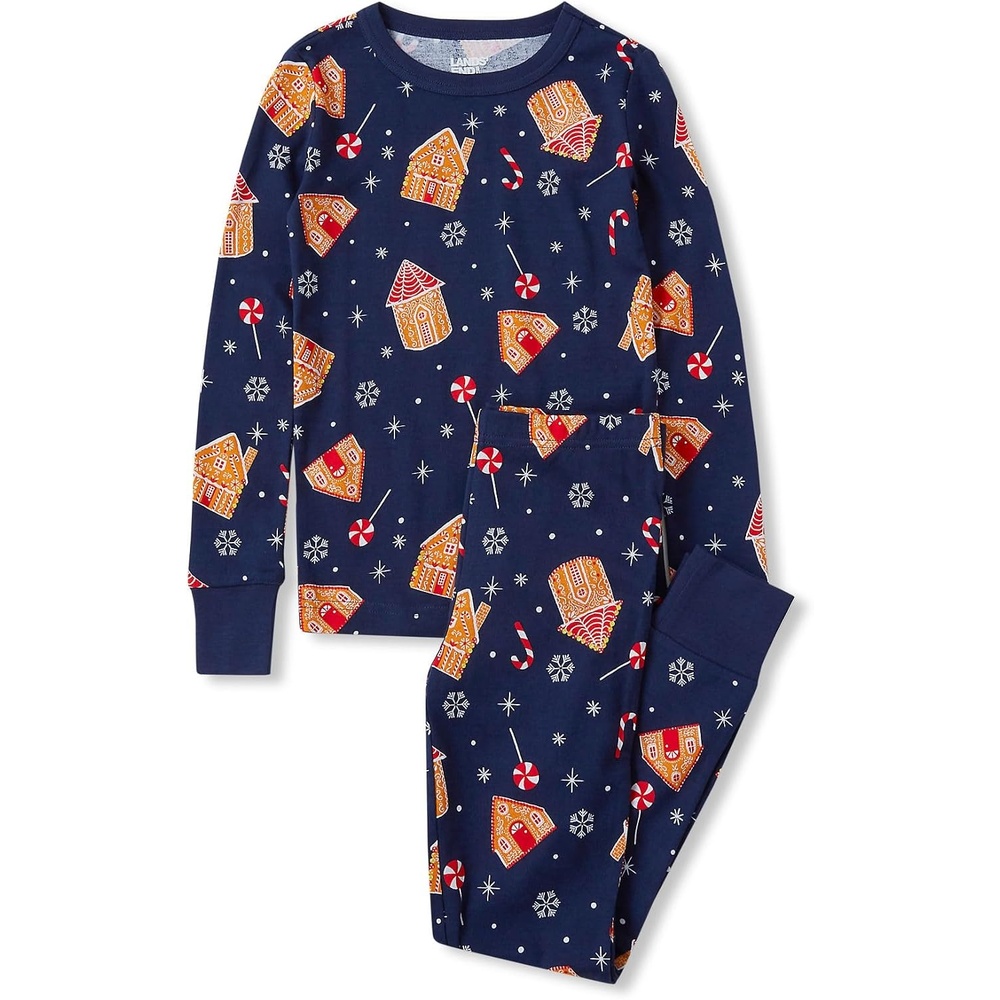 image:imageLands End Kids Pattern Snug Fit Pajama SetHoliday SweetsNavy