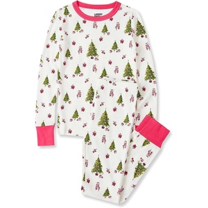 Lands’ End Kids Pattern Snug Fit Pajama Set(Holiday Trees/Ivory)