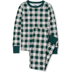 Lands’ End Kids Pattern Snug Fit Pajama Set(Red Holiday Trees/Pine Plaid)