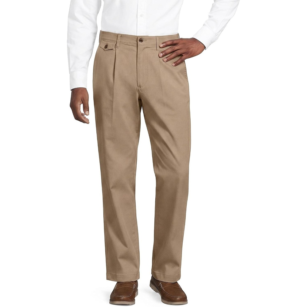 image:imageLands End Mens Comfort Waist Relaxed Fit Pleated Knockabout Chino PantsDesert Tan