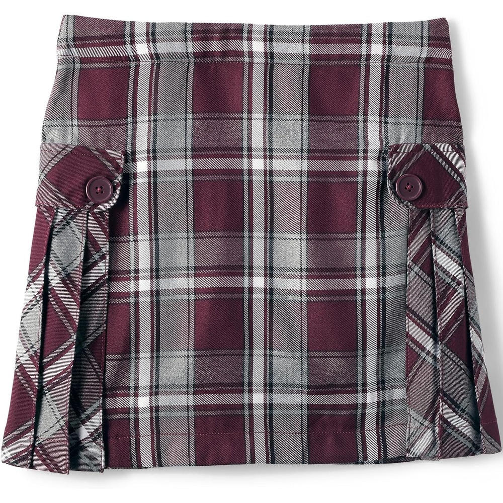 image:imageLands End School Uniform Girls Slim Side Pleat Plaid Skort Above KneePlaid BurgundyGray