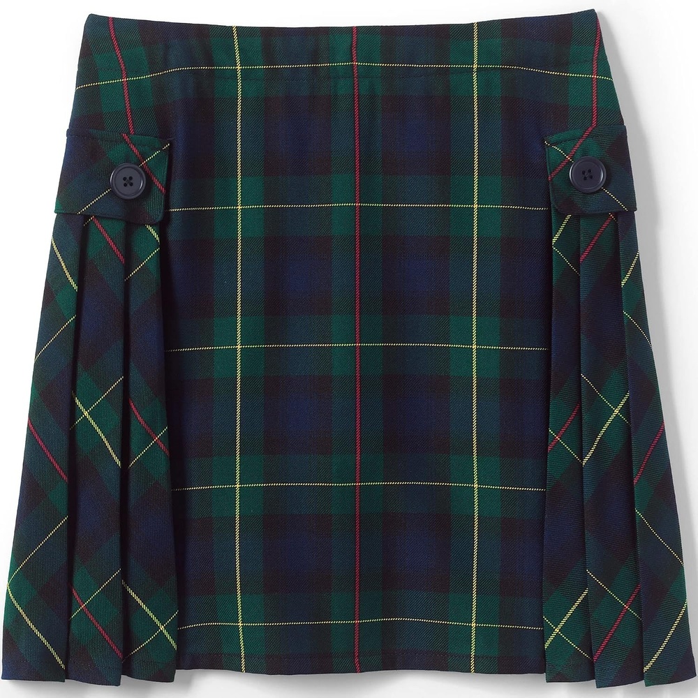 image:imageLands End School Uniform Girls Slim Side Pleat Plaid Skort Above KneePlaid HunterClassic Navy