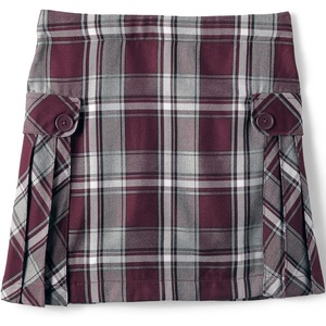 Lands’ End School Uniform Girls Slim Side Pleat Plaid Skort Above Knee(Plaid Burgundy/Gray)