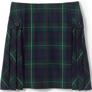 Lands’ End School Uniform Girls Slim Side Pleat Plaid Skort Above Knee(Plaid Hunter/Classic Navy)