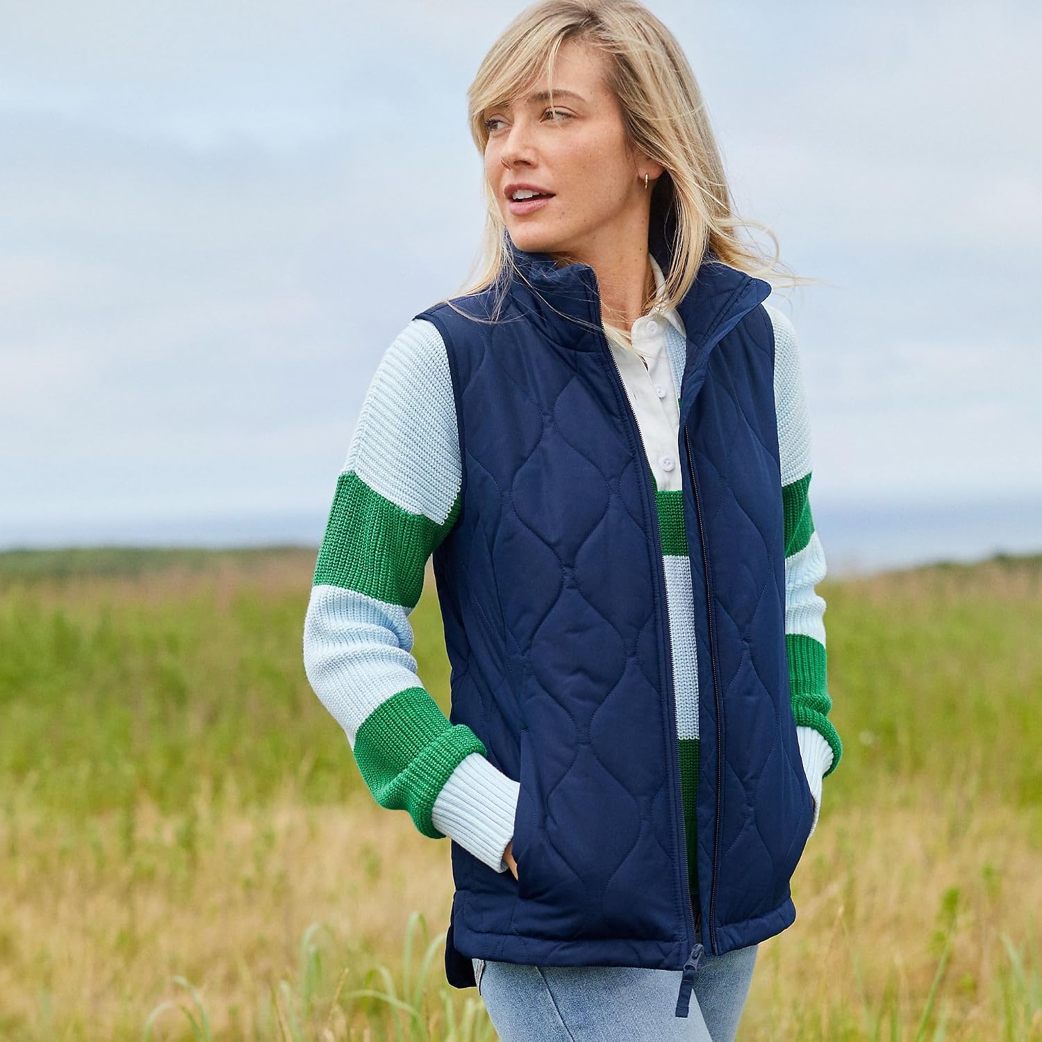 image:imageLands End Womens Quilted Puffer VestDeep Sea Navy