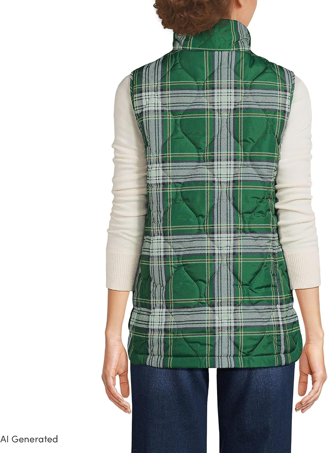 image:imageLands End Womens Quilted Puffer VestLight Emerald Plaid