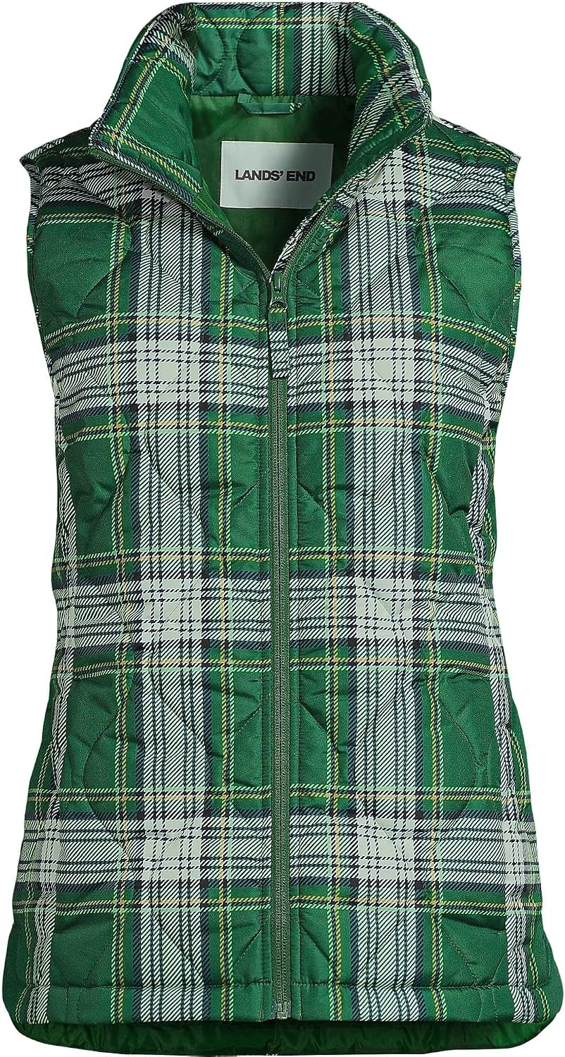 image:imageLands End Womens Quilted Puffer VestLight Emerald Plaid