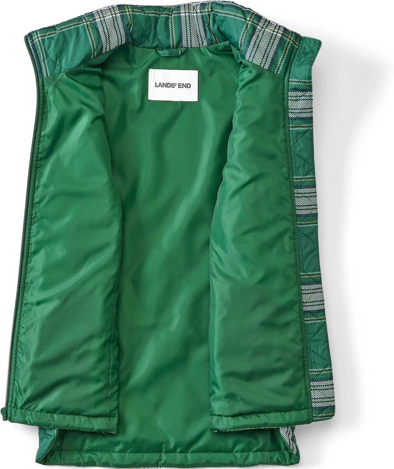 image:imageLands End Womens Quilted Puffer VestLight Emerald Plaid