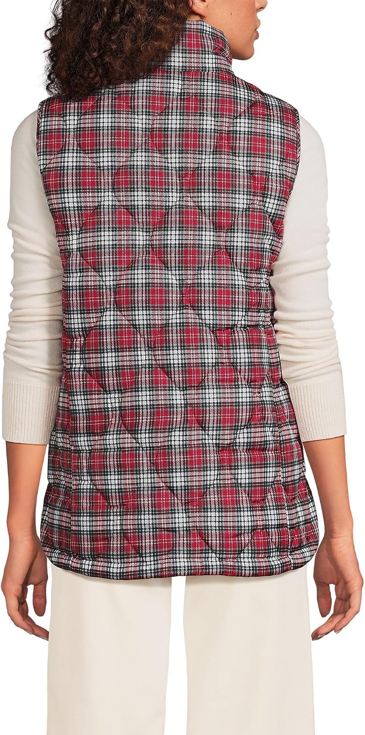 image:imageLands End Womens Quilted Puffer VestRich Red Plaid