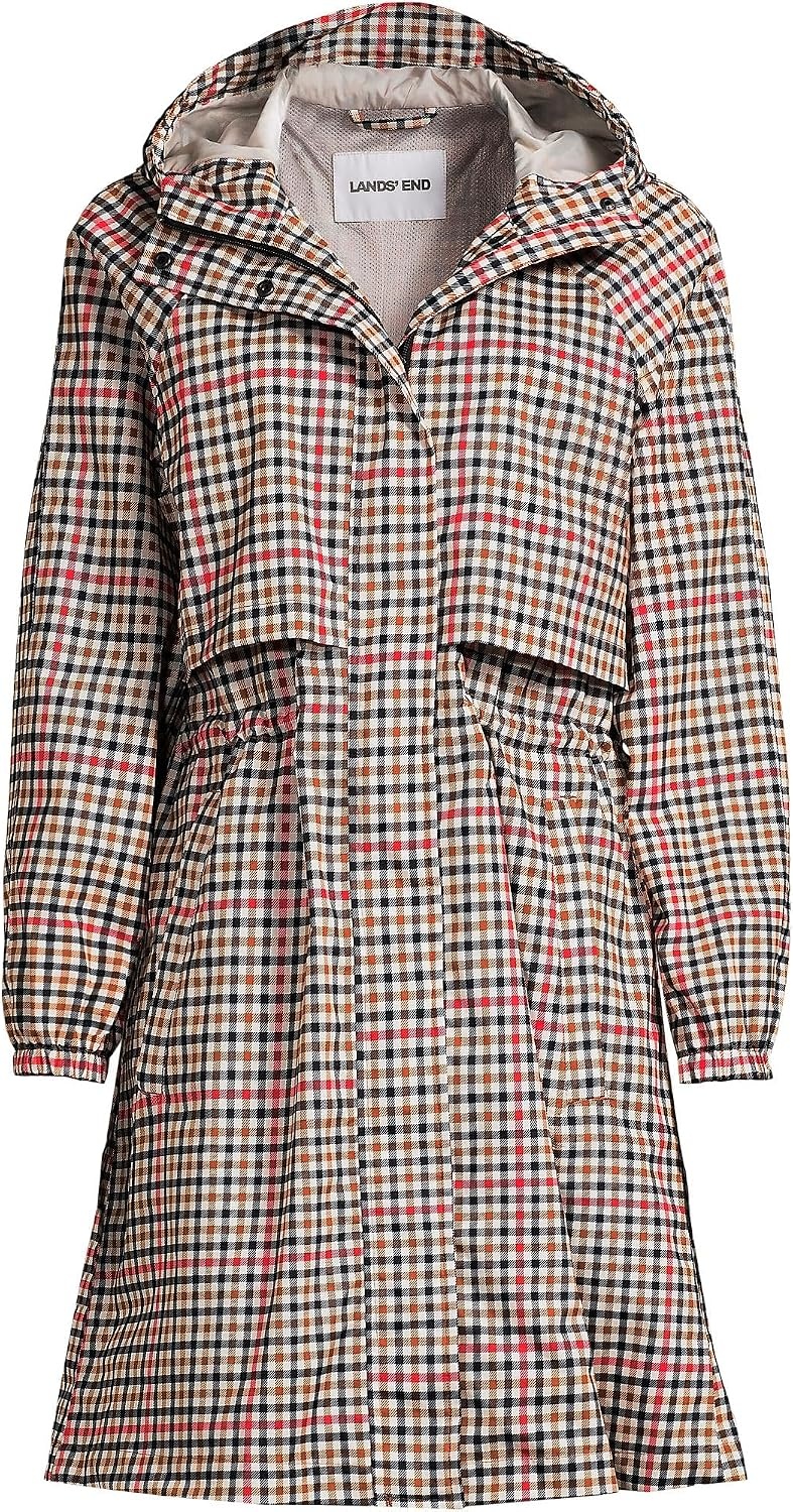 image:imageLands End Womens Squall Packable Long RaincoatRich Ginger Plaid