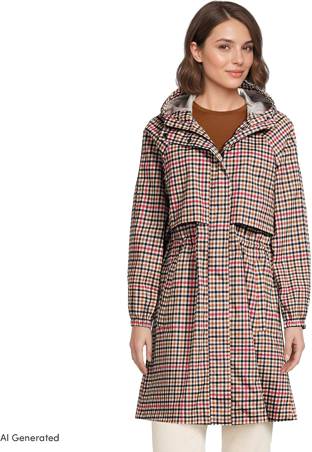 image:imageLands End Womens Squall Packable Long RaincoatRich Ginger Plaid