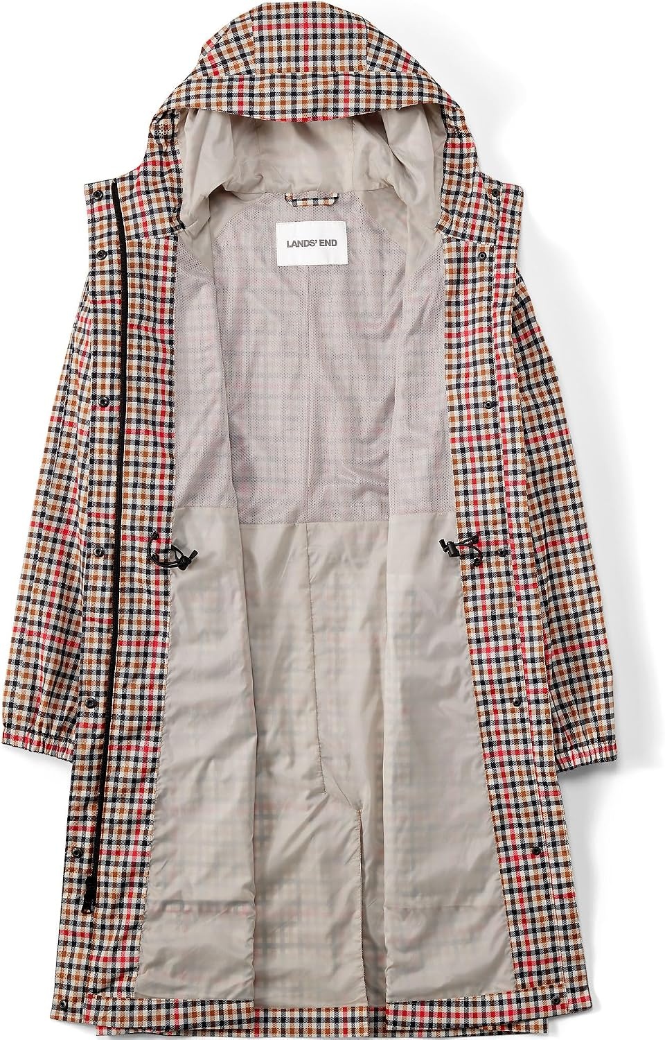 image:imageLands End Womens Squall Packable Long RaincoatRich Ginger Plaid