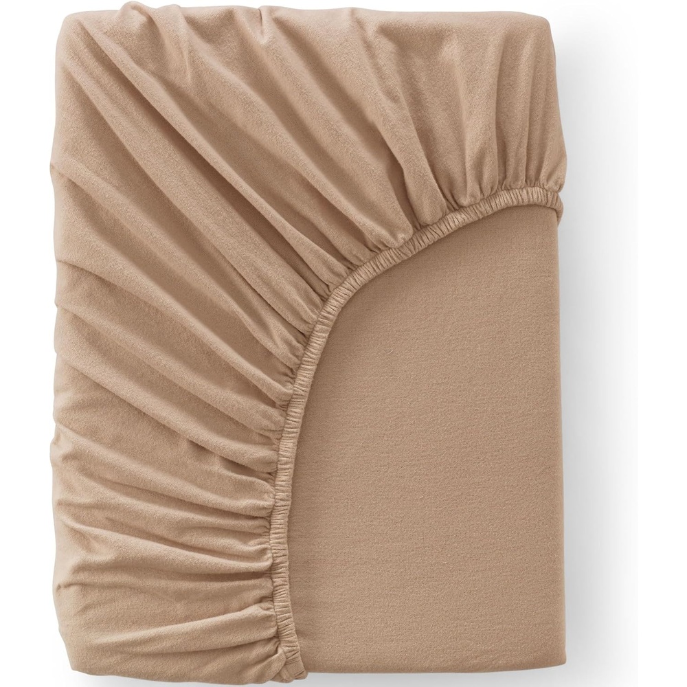 image:imageComfy Super Soft Cotton Flannel Fitted Bed Sheet 5oz Queen Cypress GreenRich Camel