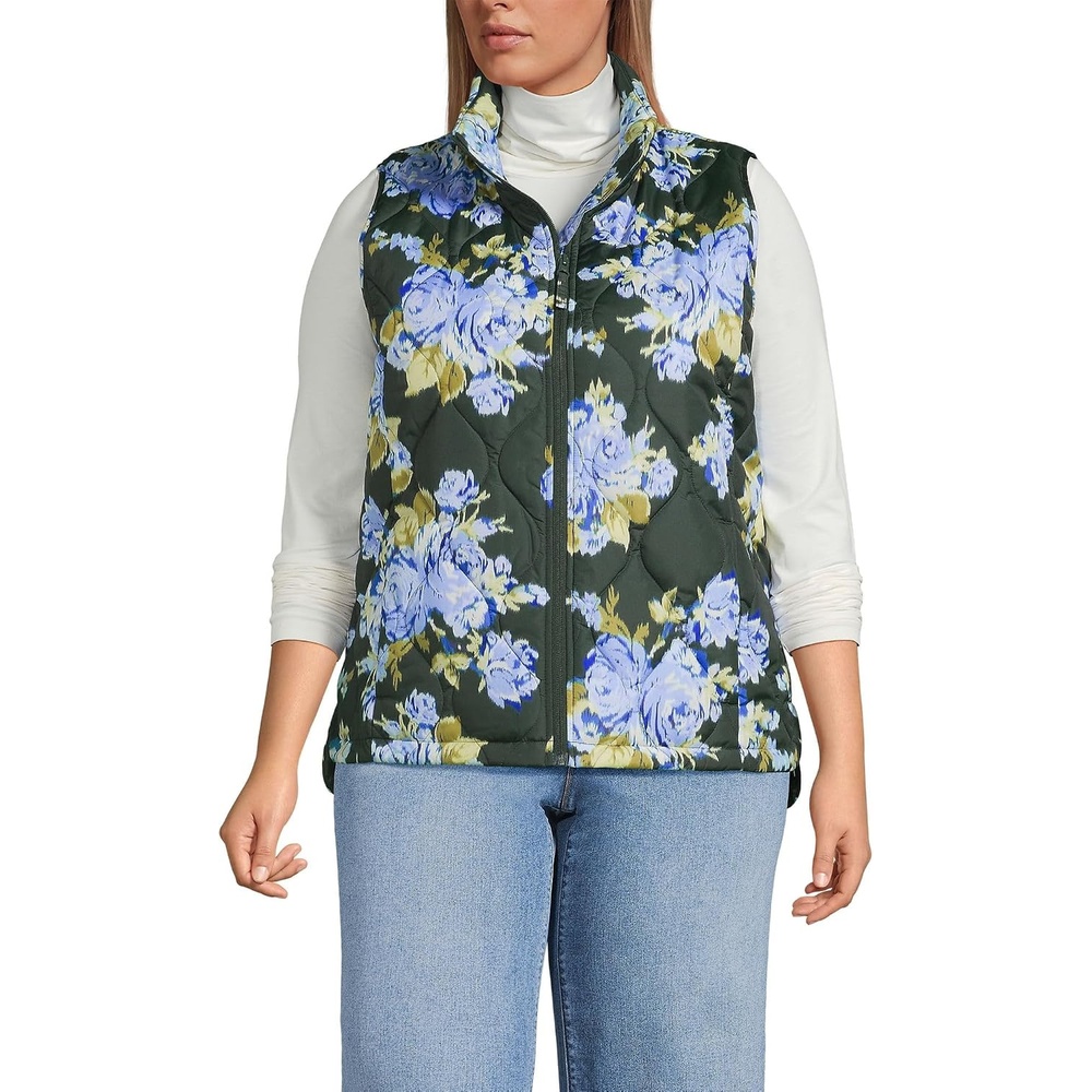 image:imageLands End Womens Quilted Puffer VestEvening Forest Rose