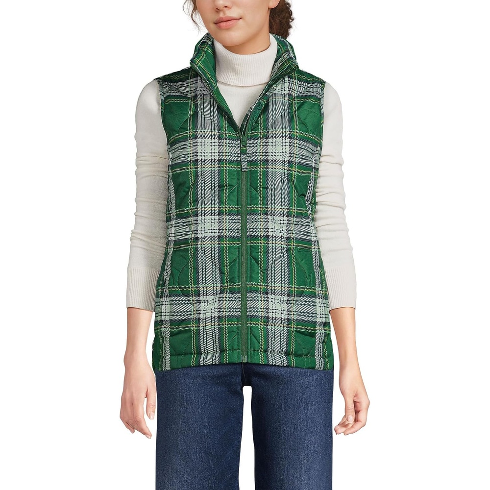image:imageLands End Womens Quilted Puffer VestLight Emerald Plaid