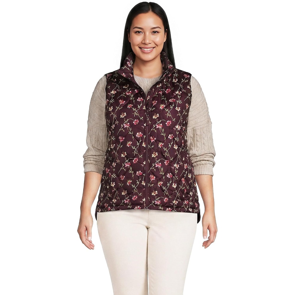 image:imageLands End Womens Quilted Puffer VestLush Burgundy Tossed Floral
