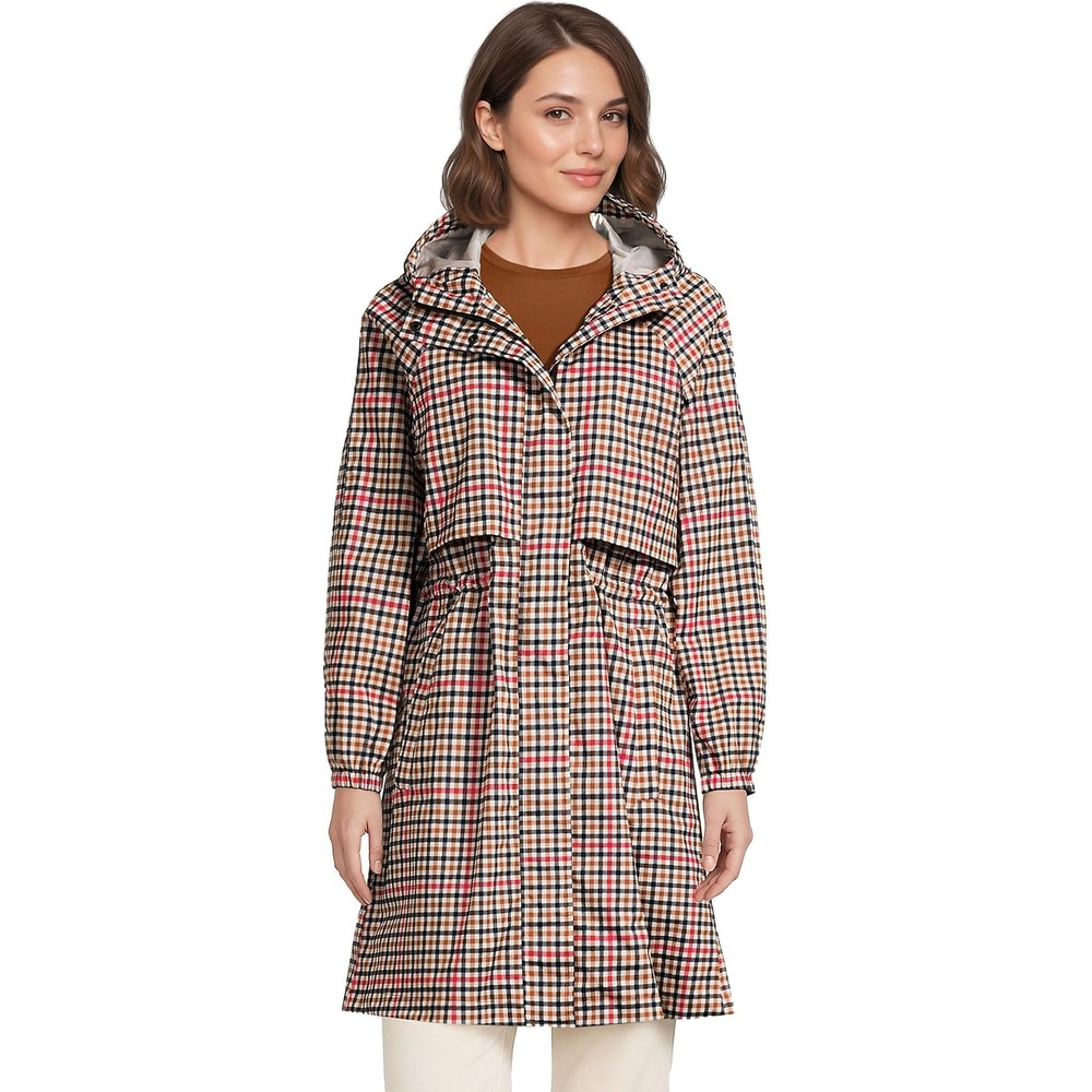 image:imageLands End Womens Squall Packable Long RaincoatRich Ginger Plaid