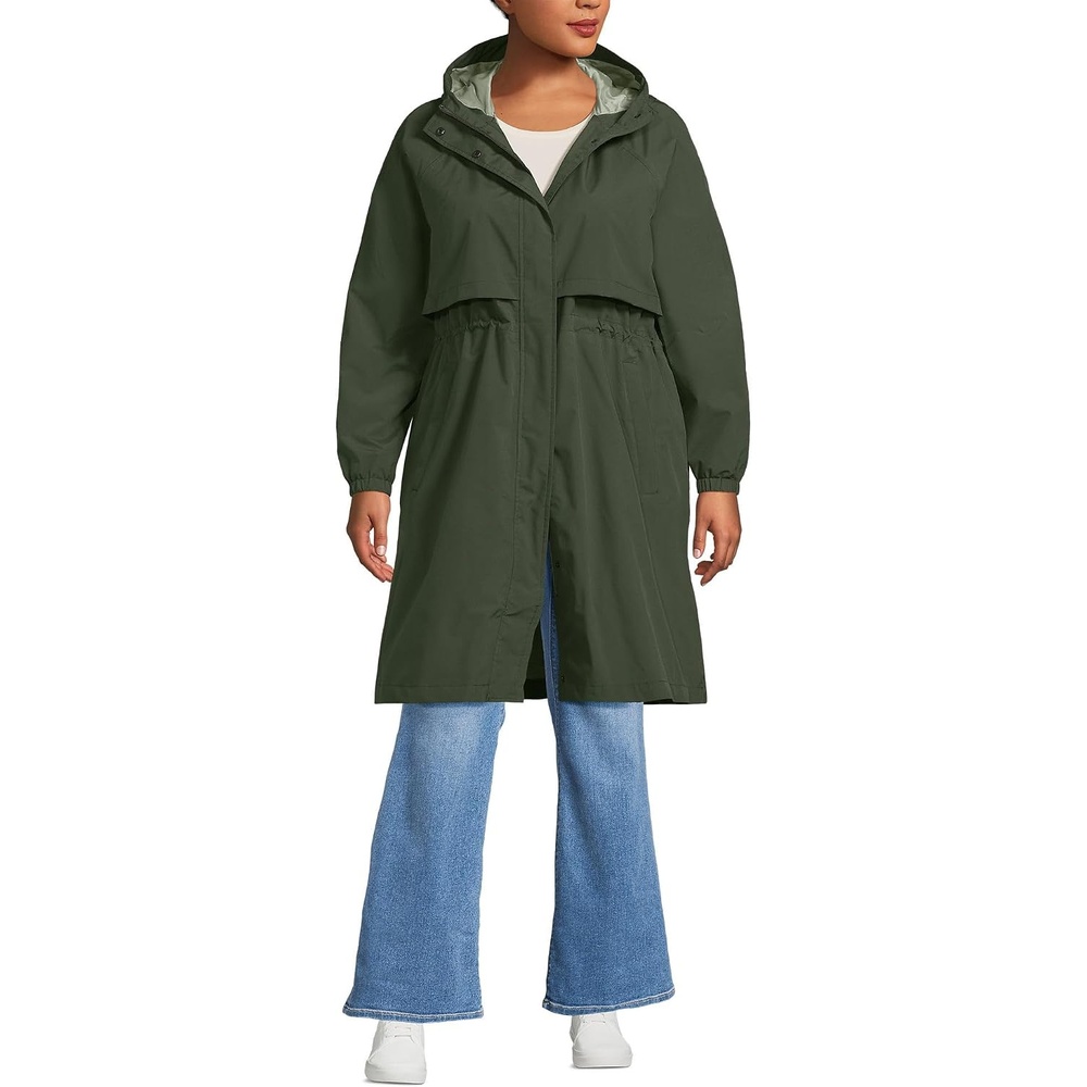 image:imageLands End Womens Squall Packable Long RaincoatRich Olive Green