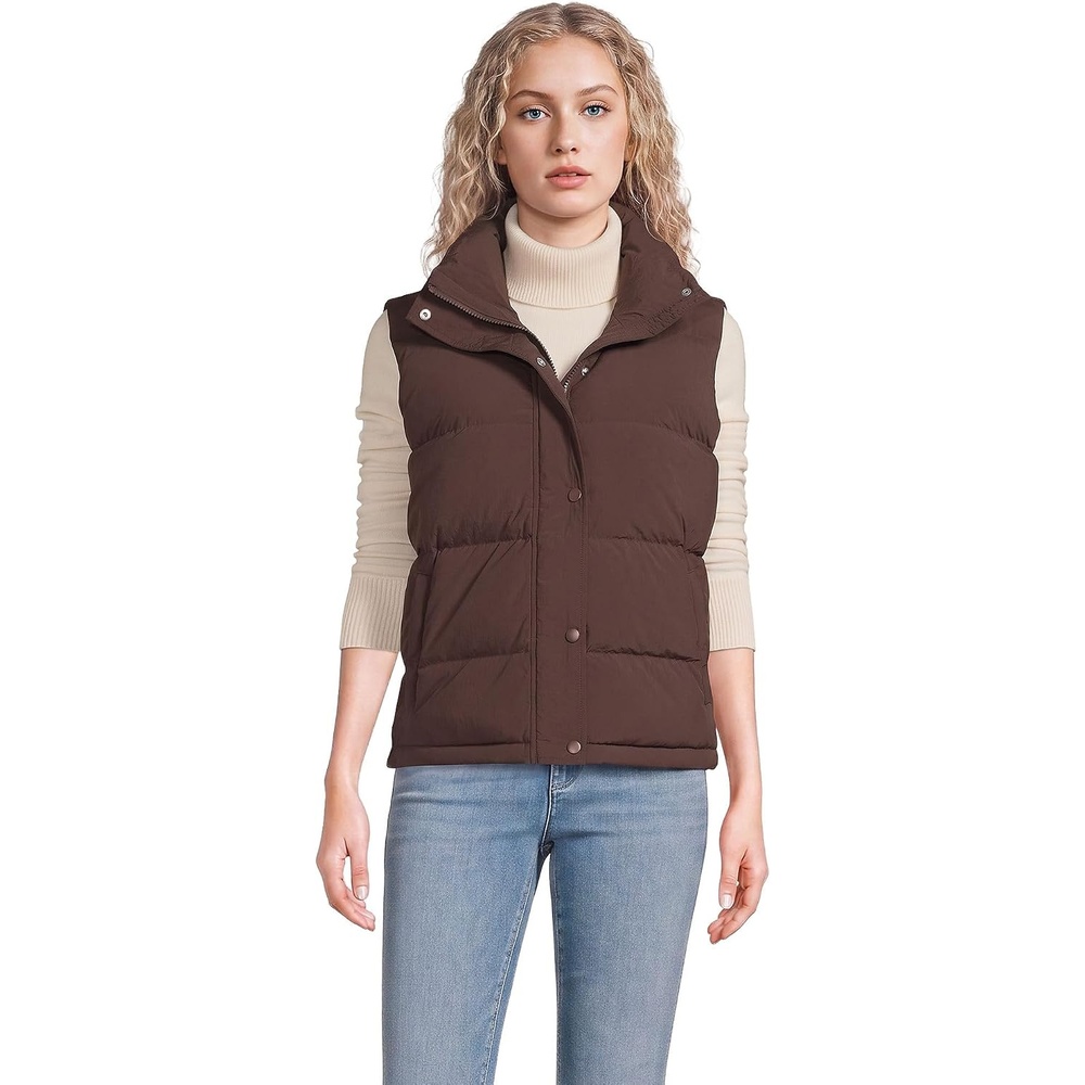 image:imageLands End Womens Wide Channel 600 Down Puffer VestRich Coffee