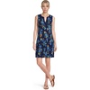 Women’s Cotton Jersey Notch Neck Dress with Soutache(Deep Sea Poppy Floral)