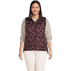 Lands’ End Women’s Quilted Puffer Vest(Lush Burgundy Tossed Floral)