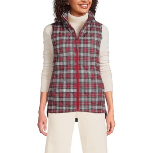 Lands’ End Women’s Quilted Puffer Vest(Rich Red Plaid)
