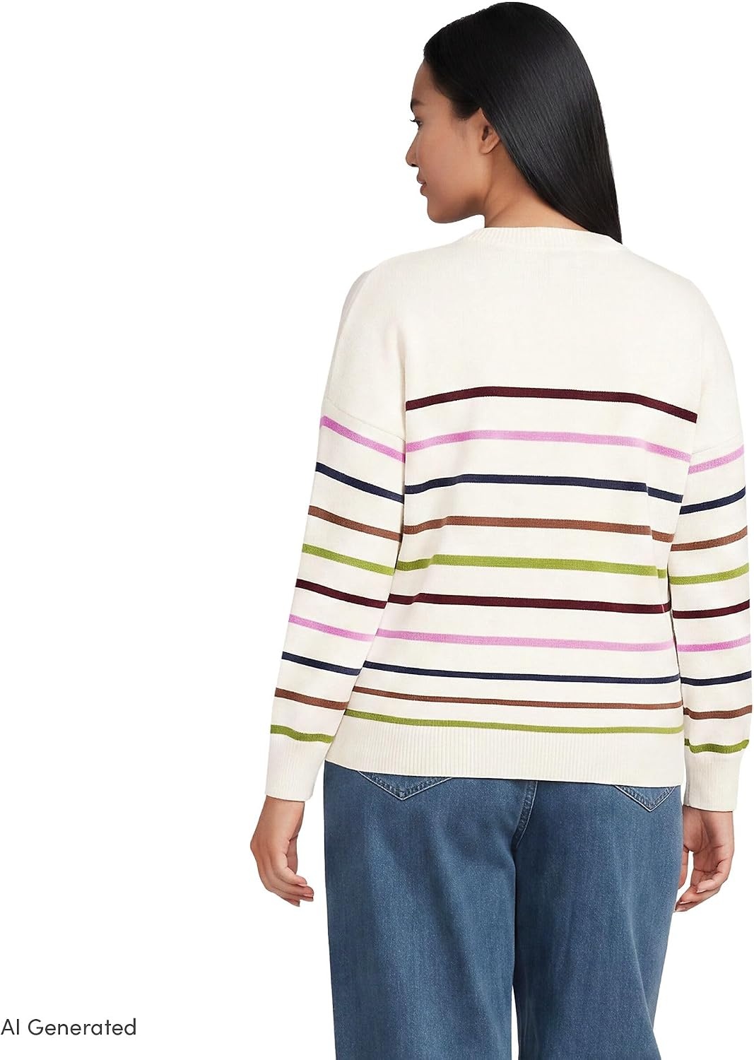 image:imageLands End Womens Drifter Jersey Crewneck SweaterFresh Ivory Multi Stripe