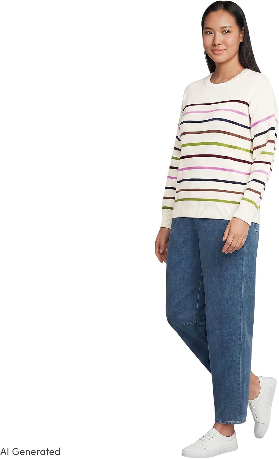 image:imageLands End Womens Drifter Jersey Crewneck SweaterFresh Ivory Multi Stripe