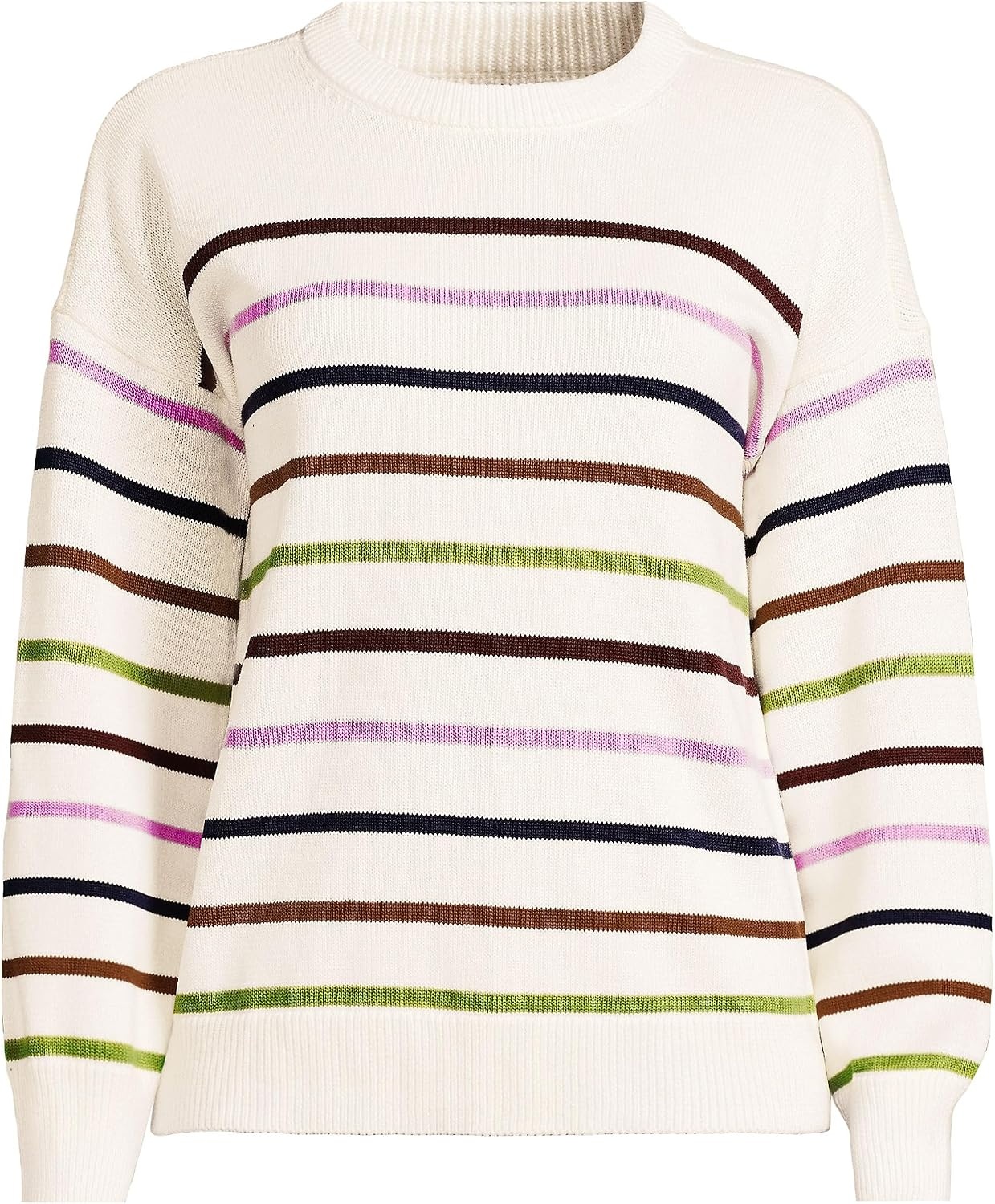 image:imageLands End Womens Drifter Jersey Crewneck SweaterFresh Ivory Multi Stripe