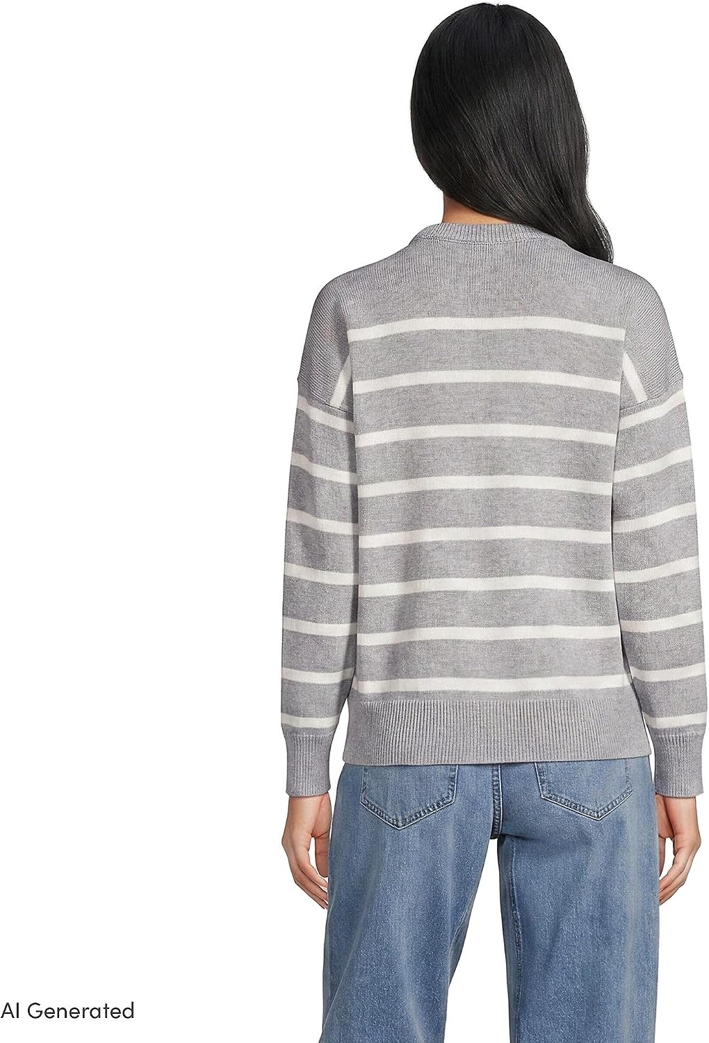 image:imageLands End Womens Drifter Jersey Crewneck SweaterGray HeatherIvory Stripe