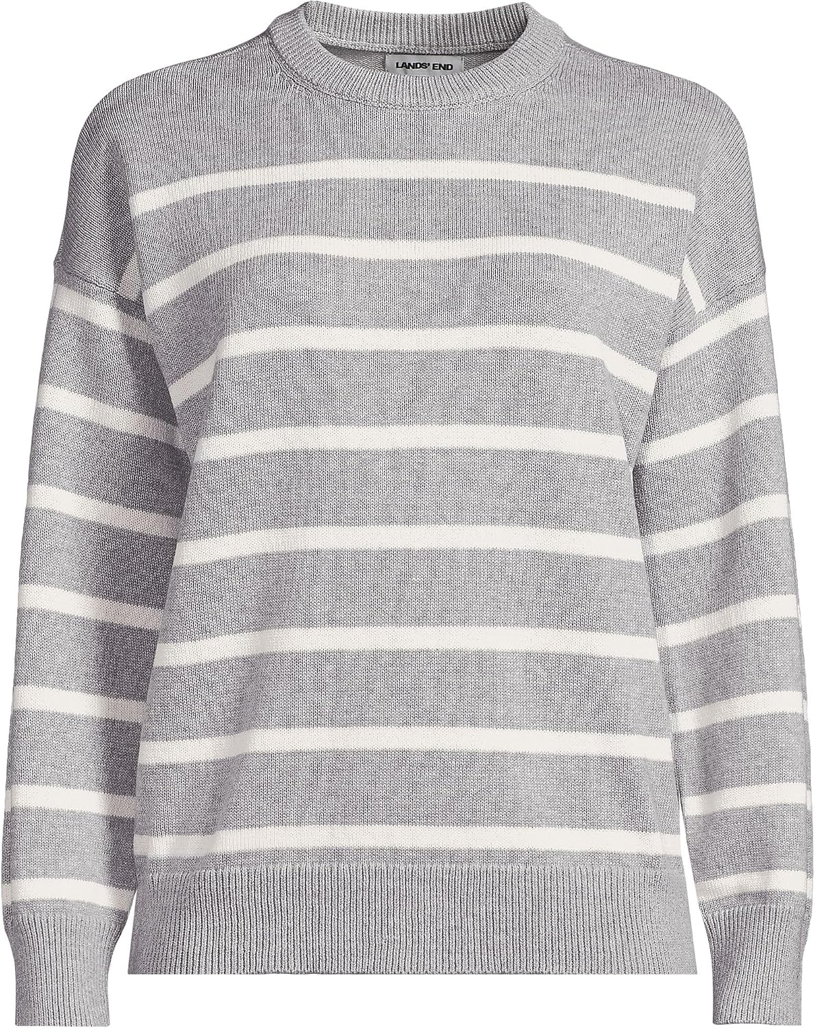 image:imageLands End Womens Drifter Jersey Crewneck SweaterGray HeatherIvory Stripe