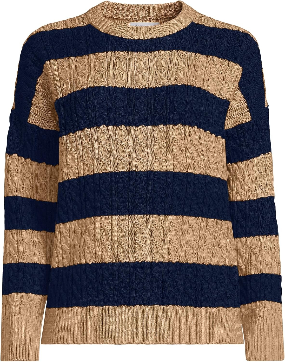 image:imageLands End Womens Drifter Jersey Crewneck SweaterLight CamelNavy Stripe