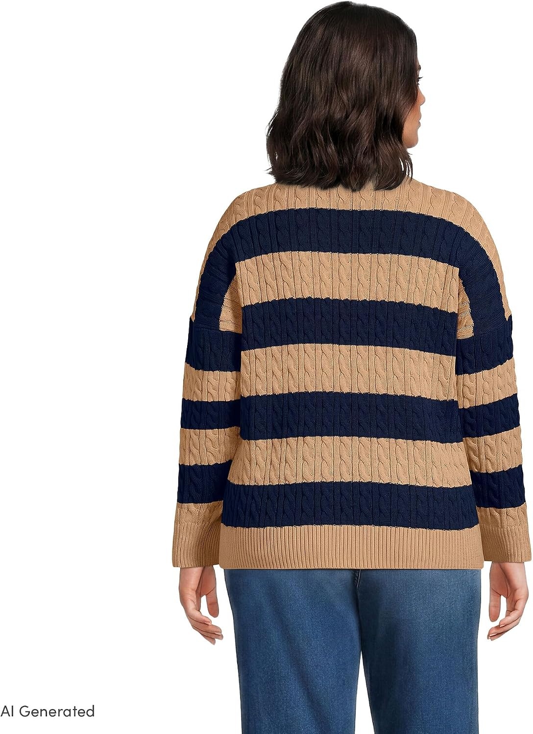 image:imageLands End Womens Drifter Jersey Crewneck SweaterLight CamelNavy Stripe