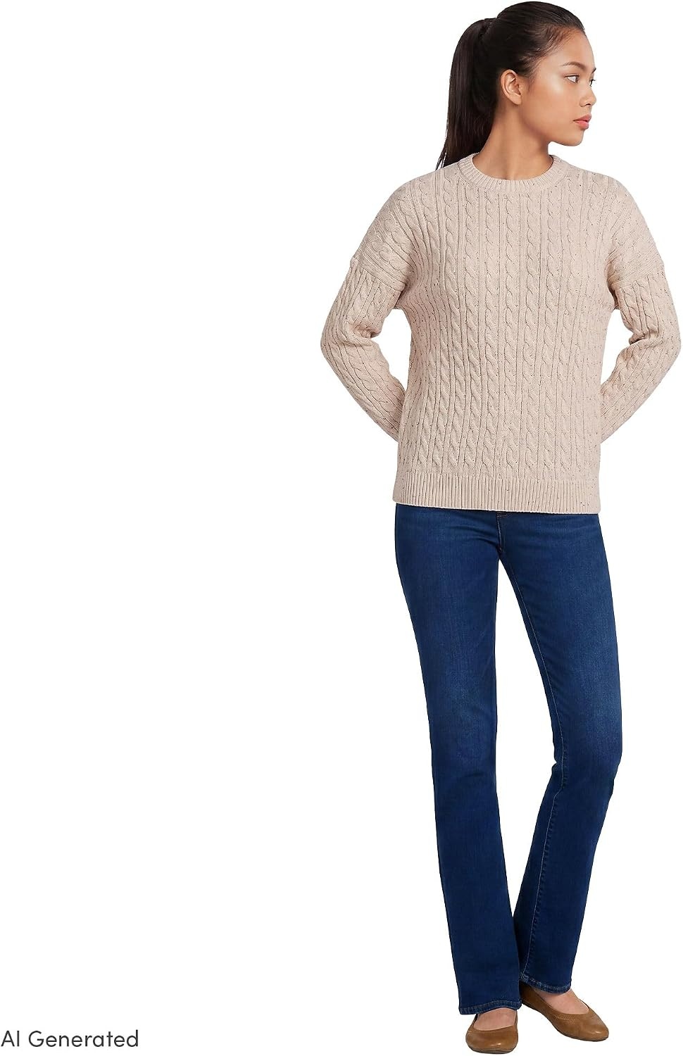 image:imageLands End Womens Drifter Jersey Crewneck SweaterOatmeal Sprinkle Heather