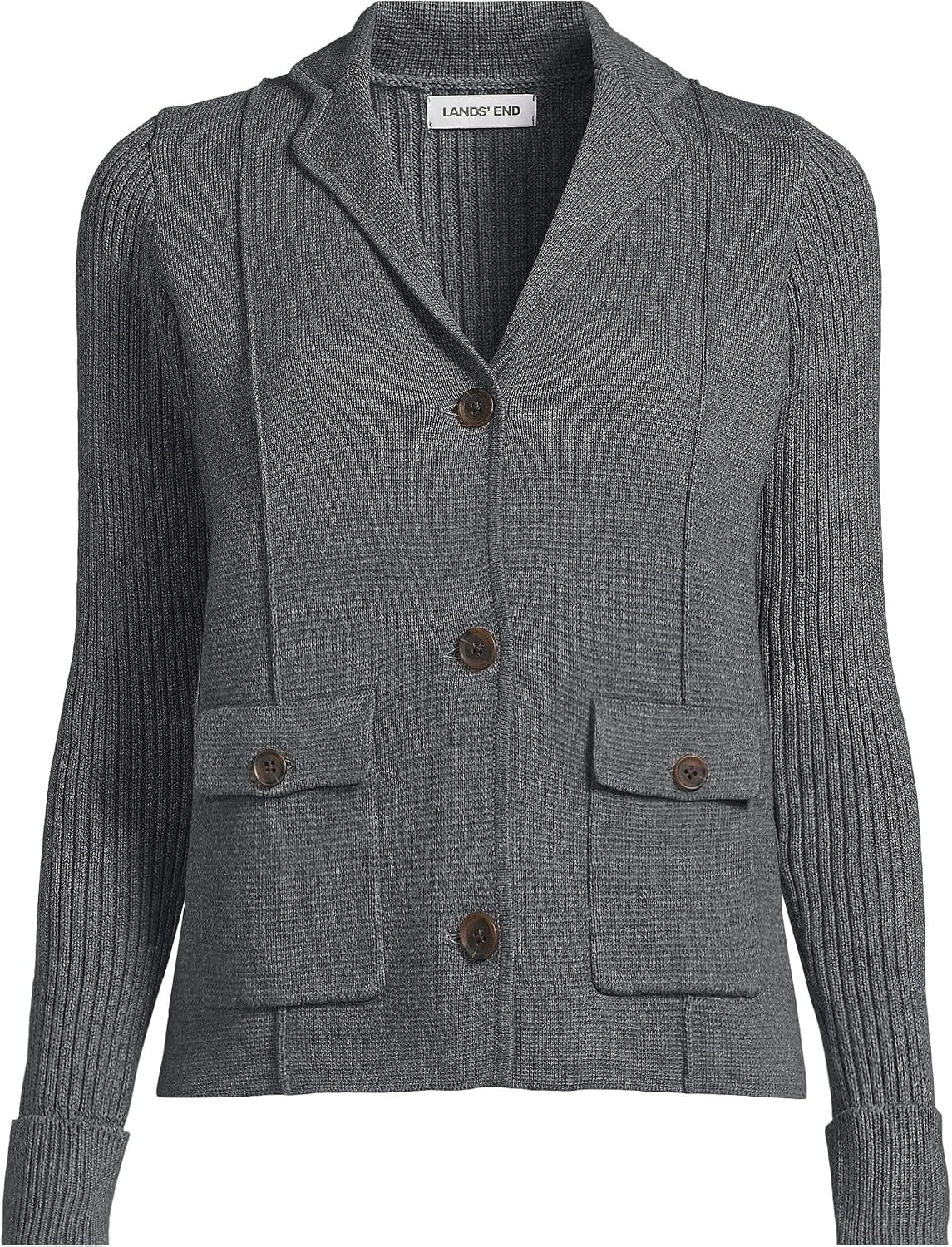image:imageWomens Drifter Ribbed Collared Blazer SweaterCharcoal Heather