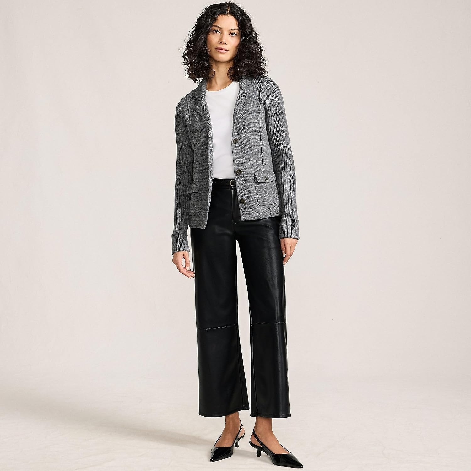 image:imageWomens Drifter Ribbed Collared Blazer SweaterCharcoal Heather