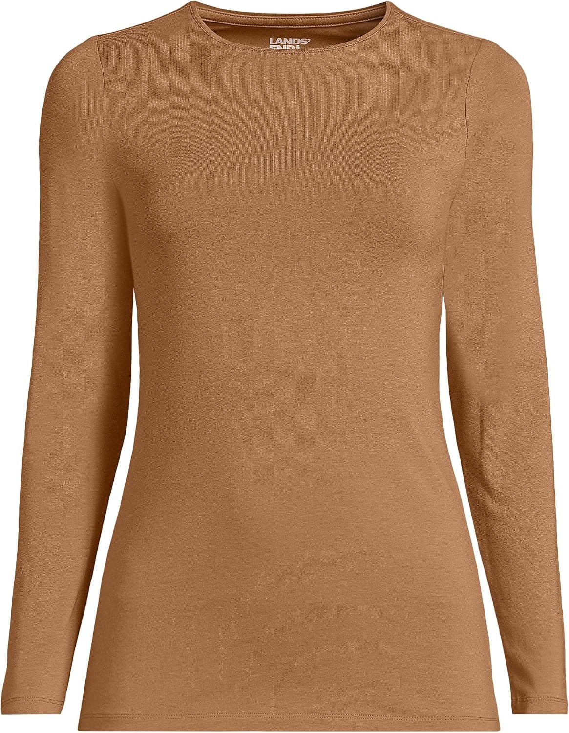 image:imageWomens Plus Size Lightweight Jersey Skimming Long Sleeve Crew Neck TshirtCanyon Camel