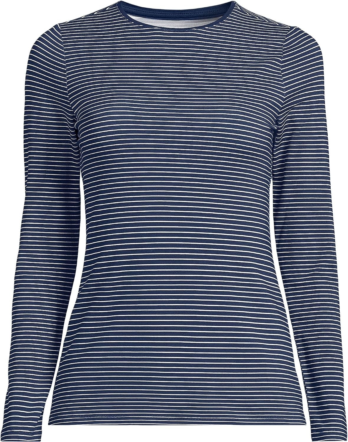image:imageWomens Plus Size Lightweight Jersey Skimming Long Sleeve Crew Neck TshirtDeep Sea Navy Thin Stripe