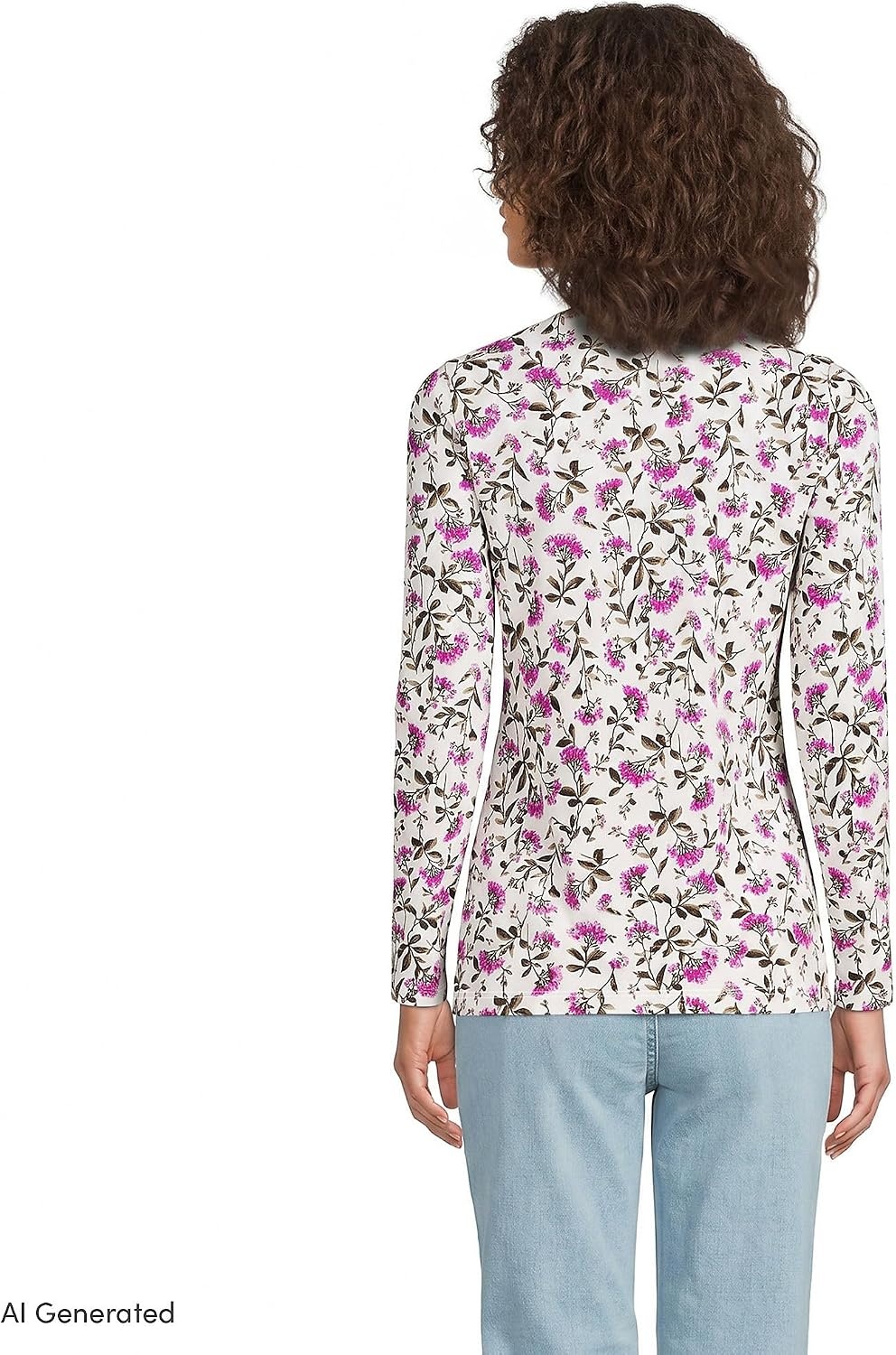 image:imageWomens Plus Size Lightweight Jersey Skimming Long Sleeve Crew Neck TshirtIvoryPink Hydrangea