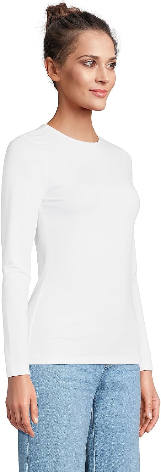 image:imageWomens Plus Size Lightweight Jersey Skimming Long Sleeve Crew Neck TshirtWhite