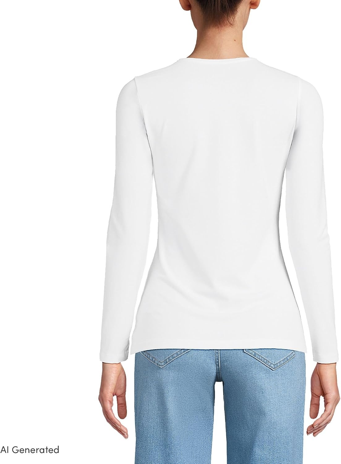 image:imageWomens Plus Size Lightweight Jersey Skimming Long Sleeve Crew Neck TshirtWhite