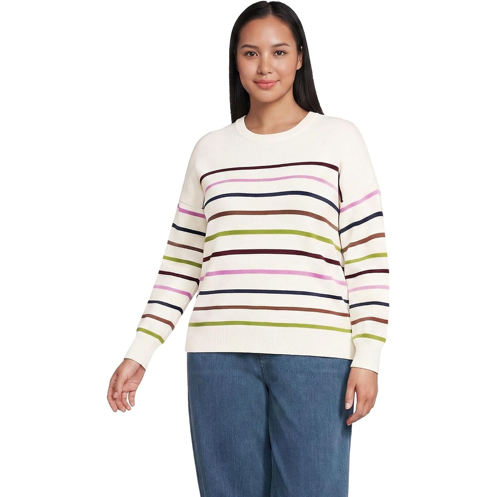 image:imageLands End Womens Drifter Jersey Crewneck SweaterFresh Ivory Multi Stripe