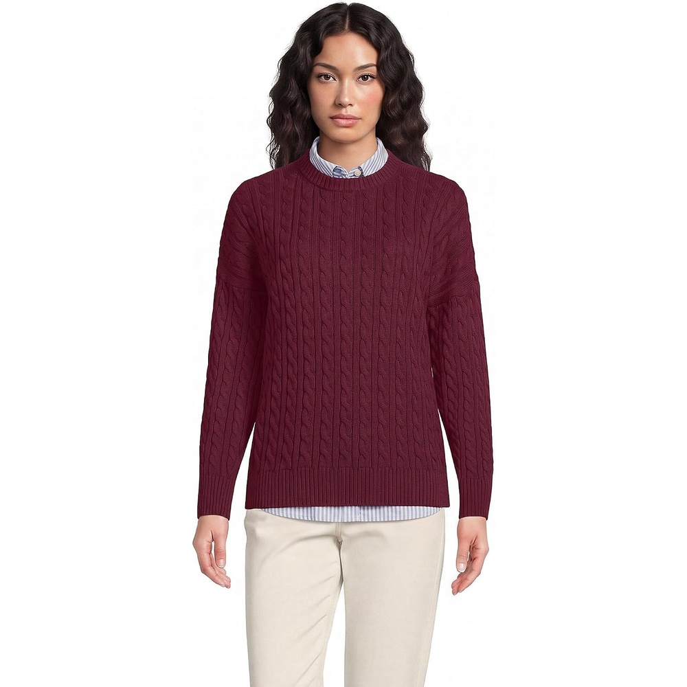 image:imageLands End Womens Drifter Jersey Crewneck SweaterRich Burgundy