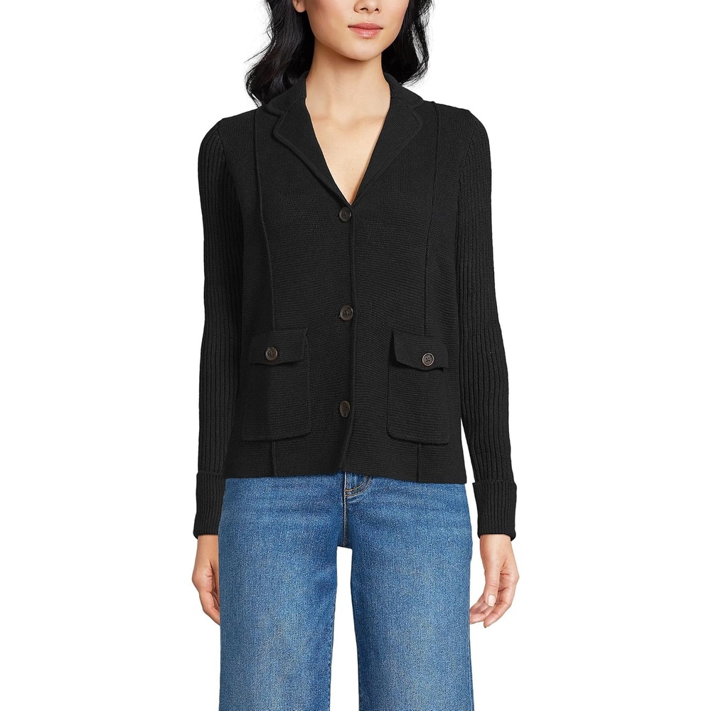 image:imageWomens Drifter Ribbed Collared Blazer SweaterBlack