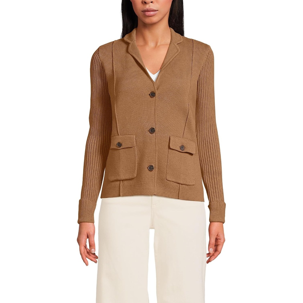 image:imageWomens Drifter Ribbed Collared Blazer SweaterCanyon Camel