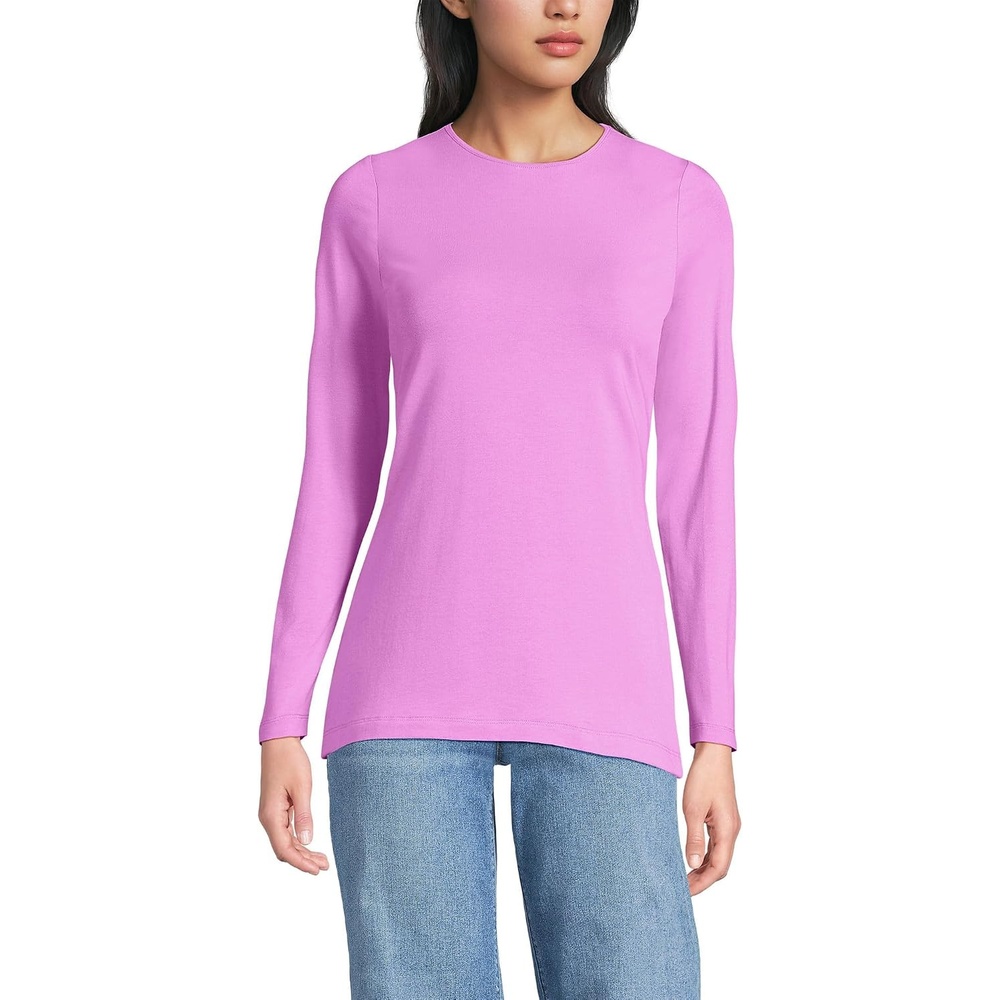 image:imageWomens Plus Size Lightweight Jersey Skimming Long Sleeve Crew Neck TshirtAster Pink